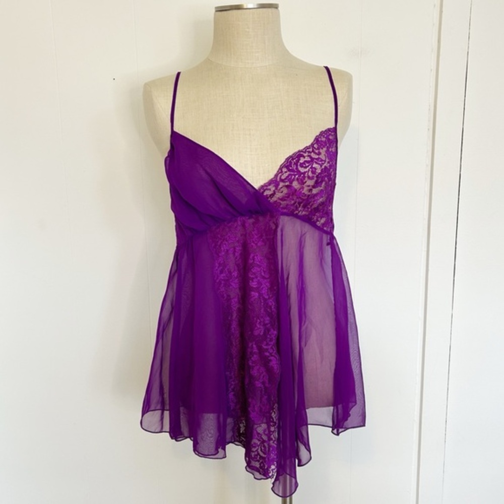 Vintage Victoria’s Secret Purple Sheer Lace Babydoll Slip Lingerie Size Small